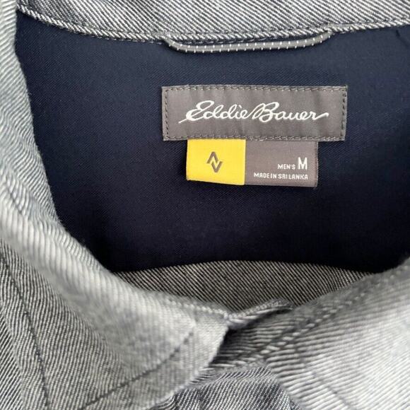 Eddie Bauer Men's Medium Favorite Cabin Flannel Shirt Gray/Navy Button Down - Picture 3 of 8